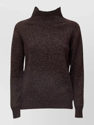 Zanone High Neck Long Sleeve Casual Knit Top In Brown