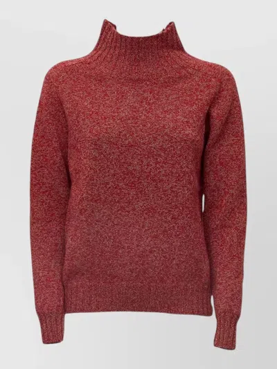 Zanone Heathered Red Ribbed High-neck Sweater In Burgundy