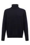 Zanone Turtleneck Wool Sweater With Turn-up Collar And Cuffed Sleeves In Blue