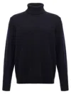 Zanone Turtleneck Wool Sweater With Turn-up Collar And Cuffed Sleeves In Blue
