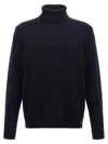 Zanone Turtleneck Wool Sweater With Turn-up Collar And Cuffed Sleeves In Blue