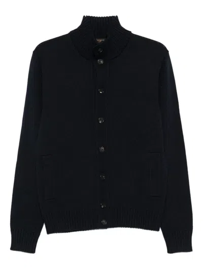 Zanone High-neck Wool Cardigan In Blue