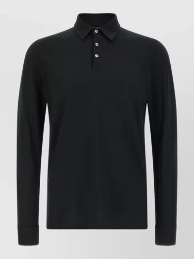 Zanone Ice Cotton Long Sleeve Polo Shirt In Black