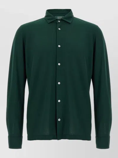 Zanone Ice Cotton Shirt Button Down Collar In Green