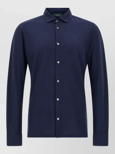 Zanone Ice Cotton Shirt Straight Cut Long Sleeves In Blue