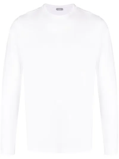 Zanone Long-sleeved Cotton T-shirt In White