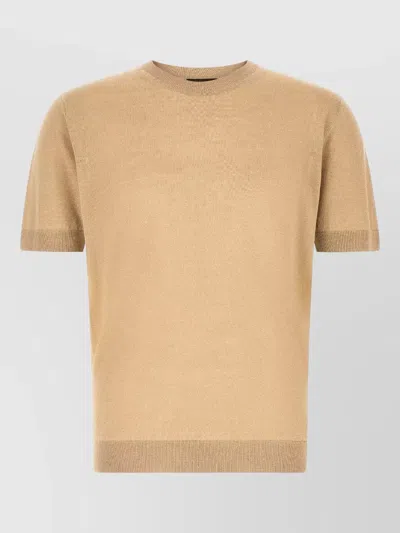 Zanone Ice Lino Crew Neck Short Sleeve Sweater In Brown