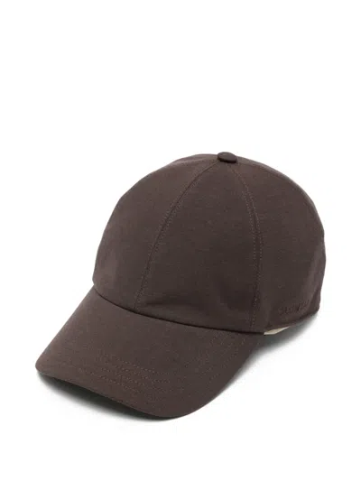 Zanone Icecotton Panelled Baseball Cap In Brown