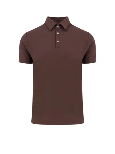 Zanone Icecotton Polo Shirt With Lateral Slits In Brown