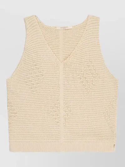 Zanone Knit Top Cropped V Neck Sleeveless In Neutral