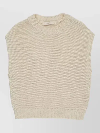 Zanone Knit Top Ribbed Neckline Sleeveless Textured In Brown