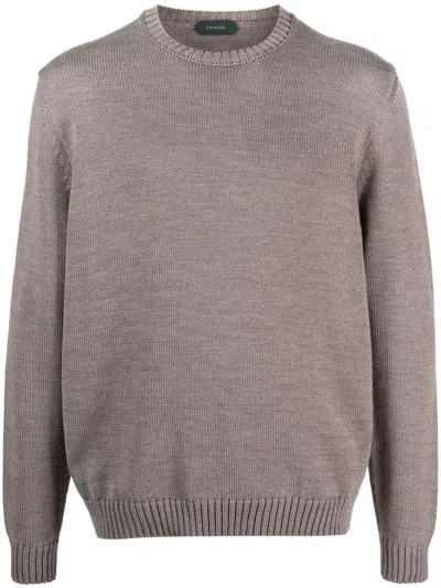 Zanone Knitted Crew-neck Jumper In Grau