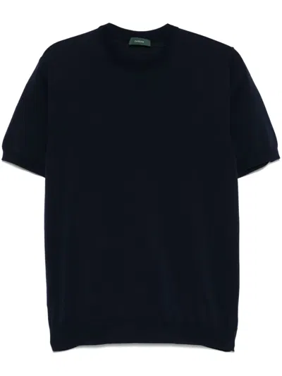 Zanone Knitted T-shirt In Blue
