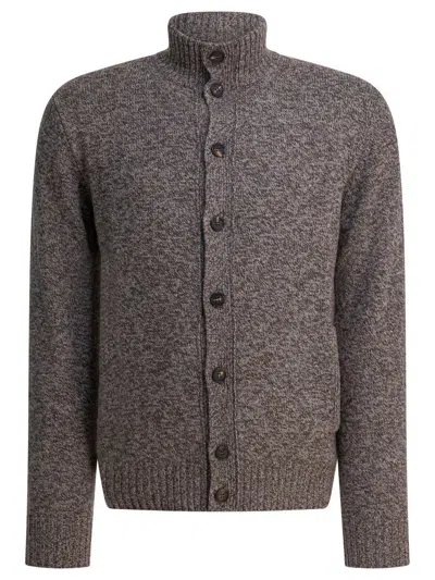 Zanone Textured Knit Sweater High Collar In Gray