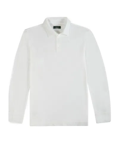 Zanone Lapel Long Sleeve Polo Shirt In White