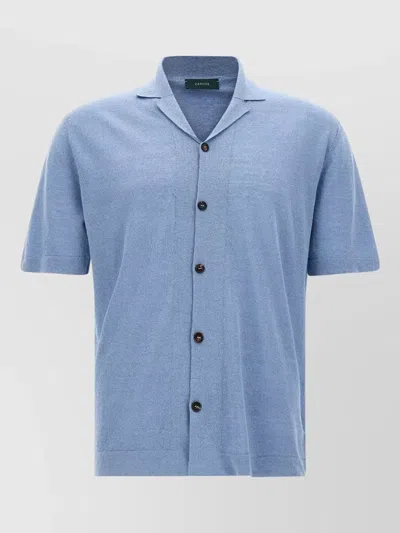 Zanone Lightweight Short Sleeve Shirt Spread Collar In Blue