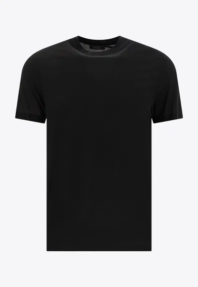 Zanone Logo-embroidered Crewneck T-shirt In Black
