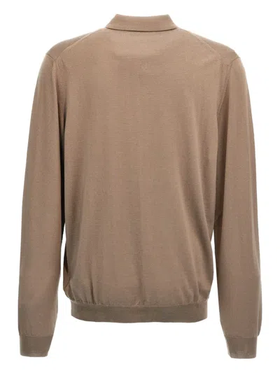 Zanone Long-cuffed Polo Shirt In Brown