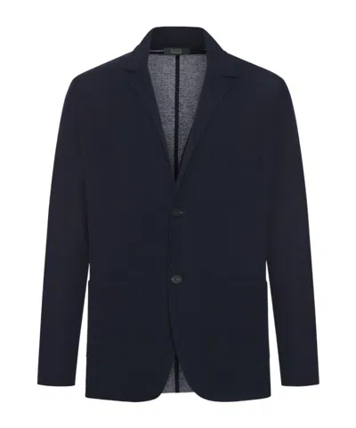 Zanone Unlined Cotton Blazer In Blue