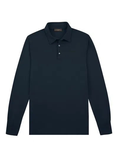 Zanone Long-sleeve Cotton Polo Shirt In Blue