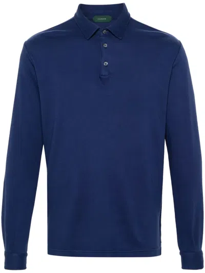 Zanone Long-sleeve Cotton Polo Shirt In Blue