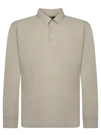 Zanone Long Sleeve Crepe Polo In Taupe In Beige