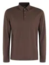 Zanone Brown Ice Cotton Long-sleeved Polo With Classic Collar In Brown
