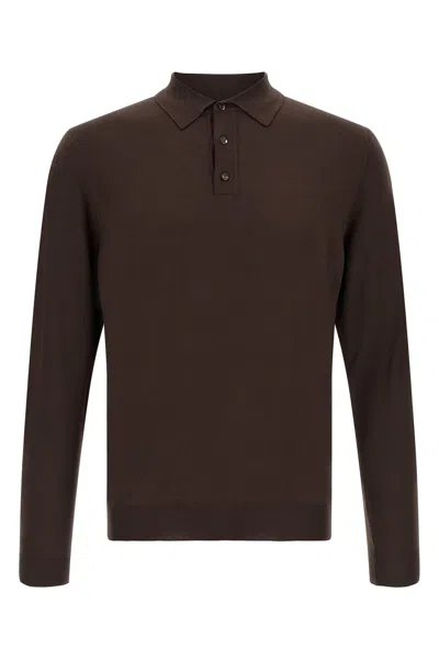 Zanone Long Sleeve Polo Shirt Regular Fit In Brown