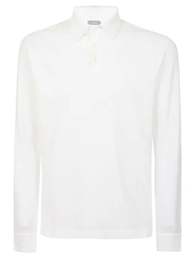 Zanone Long-sleeve Polo Shirt With Buttoned Placket In White