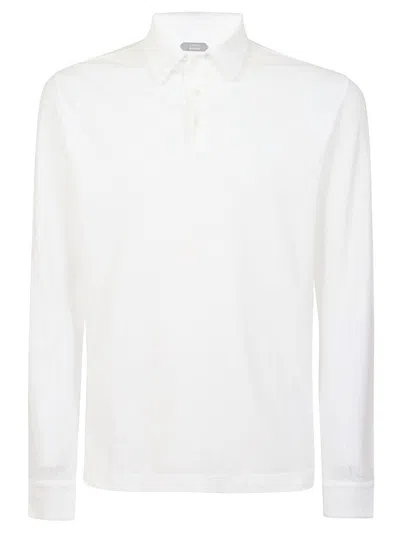 Zanone Long-sleeve Polo Shirt With Buttoned Placket In White
