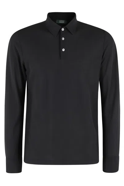 ZANONE LONG-SLEEVE POLO SHIRT WITH ELEGANT BUTTONED COLLAR
