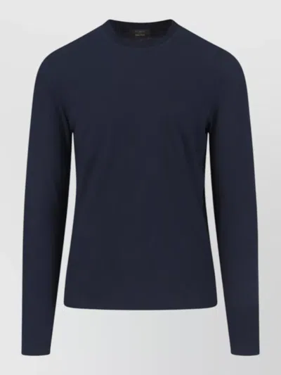 Zanone Navy Cotton Long-sleeved Crewneck Tee In Blue