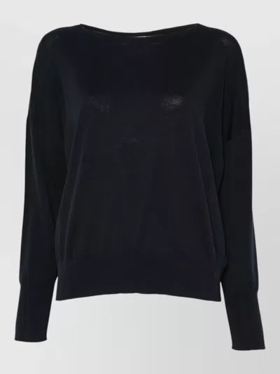 Zanone Long Sleeve Top Sheer Ribbed Cuffs In Black
