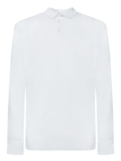 Zanone Long Sleeve White Polo With Classic Collar