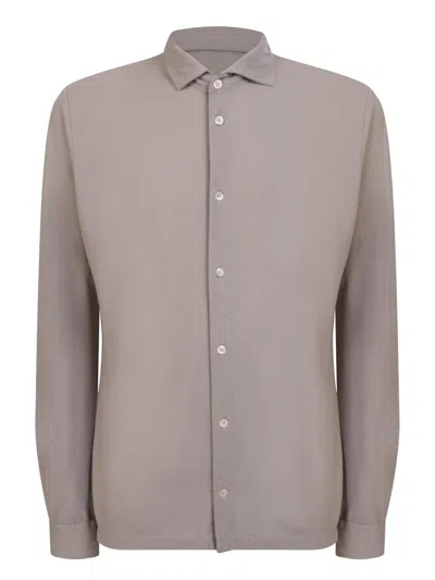 Zanone Long-sleeved Button-down Shirt In Tortora