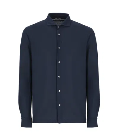 Zanone Long-sleeved Cotton Shirt In Blue