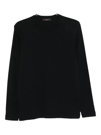 Zanone Long-sleeved Cotton T-shirt In Black