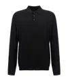 Zanone Wool Knit Polo Shirt With Cuffed Sleeves And Subtle Ribbing In Black