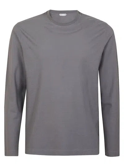 ZANONE LONG-SLEEVED GREY COTTON T-SHIRT WITH CLASSIC CREW NECKLINE