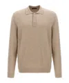 Zanone Cashmere Blend Long Sleeve Polo Shirt With Classic Collar In Nude