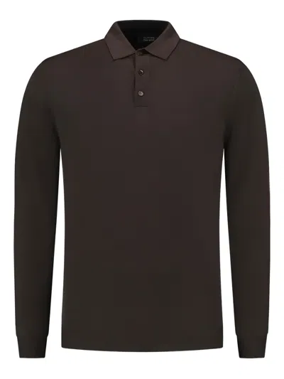Zanone Long-sleeved Wool Polo Shirt In Brown