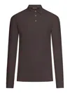 Zanone Brown Ice Cotton Long-sleeved Polo With Classic Collar In Brown