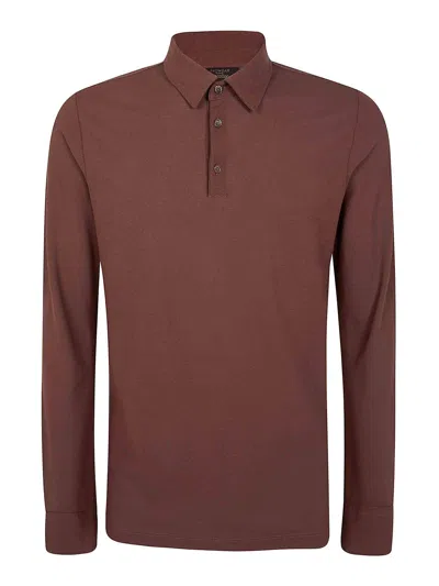 Zanone Long Sleeves Polo Shirt In Brown