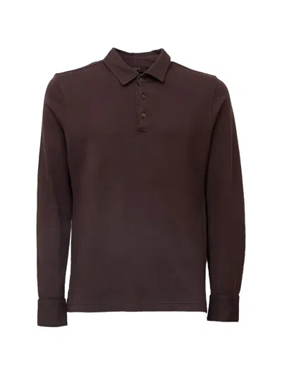 Zanone Slim Fit Long Sleeve Polo Shirt In Brown