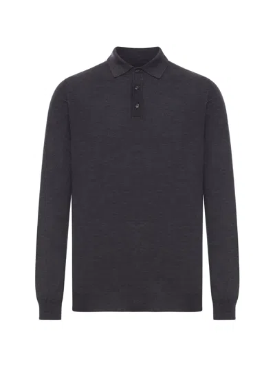 Zanone Long-sleeve Minimalist Polo Shirt With Classic Collar In Black