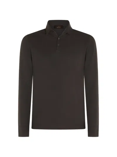 Zanone Long-sleeve Polo Shirt In Brown