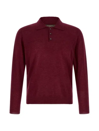 Zanone Long Sleeve Knit Polo Collared Design In Red