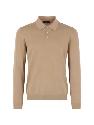 Zanone Long-sleeve Polo Sweater In Brown