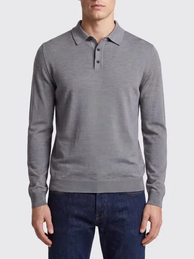 Zanone Long-sleeved Knit Wool Polo With Three-button Placket In Gray