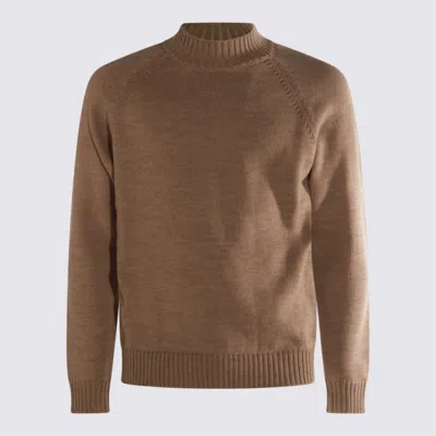 Zanone Crewneck Sweater With Raglan Sleeves And Ribbed Finish In Brown